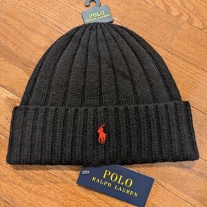 Ralph Lauren Black Knit Hat with Blue Tag